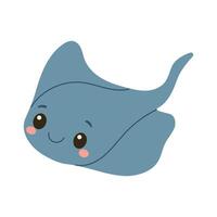 A cartoonish blue stingray with a smiling face. The cartoonish style of the stingray gives it a playful and lighthearted mood vector