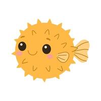 A cartoon fish with a big, yellow, round, puffy head. The fish is smiling and has a happy expression vector