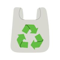 A white plastic bag with a green arrow pointing to the right and a green arrow pointing to the left vector