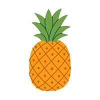 A cartoon pineapple with a green leaf on top. The pineapple is orange and has a diamond pattern on it vector
