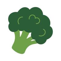 A cartoon broccoli with a green stem and green leaves. The broccoli is sitting on a white background vector