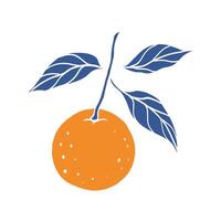 A blue and orange drawing of an orange with a leaf. The orange is bright and juicy, while the leaf is delicate and green. The drawing conveys a sense of freshness and vitality vector