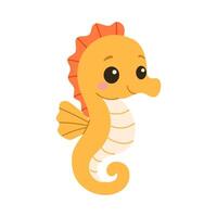 A cartoonish yellow seahorse with a big smile on its face. The seahorse is cute and friendly, and it looks like it's having a good time vector