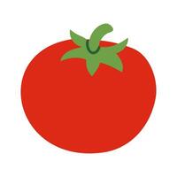 A red tomato with a green stem. The tomato is the main focus of the image. The color of the tomato is bright and vibrant, which gives the image a cheerful and lively mood vector