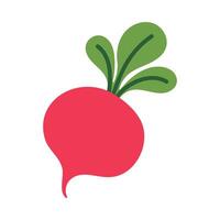 A cartoon drawing of a red radish. The radish is shown in a very stylized way, with a green stem and leaves. The drawing is very colorful and playful, and it conveys a sense of fun and whimsy vector