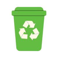 A green trash can with a recycling symbol on it. Concept of recycling and the importance of taking care of the environment vector