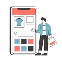 Man shopping online using a smartphone app. Online shopping concept. Minimalist illustration. vector