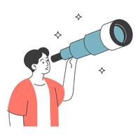 Man observing the sky with a telescope. Minimalist illustration. vector