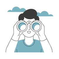 Man looking through binoculars in search of new ideas and future opportunities. Minimalist illustration. vector