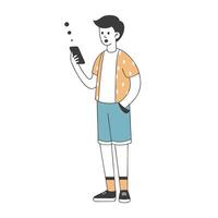 Young man looking at smartphone with surprised expression. Minimalist illustration. vector