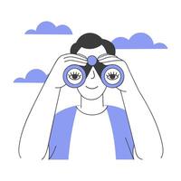 Man looking through binoculars in search of future opportunities and new ideas. Minimalist illustration. vector