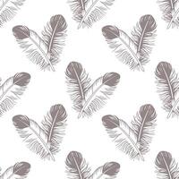 Seamless pattern with hand drawn elegant feathers. Illustration in grey and white colors. vector