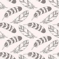 Seamless pattern with hand drawn feathers. Illustration in grey and white colors. vector
