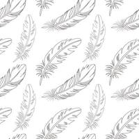 Seamless pattern with hand drawn elegant feathers. Illustration in grey and white colors vector