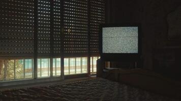 Retro Room with Blinds Closed and Static TV On - Retro Mood video