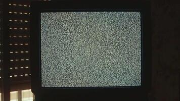 Retro Room with Blinds Closed and Static TV On in Analog Style video