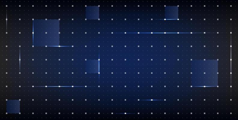 Abstract pattern of blue squares and lines creates a modern digital background suitable for technology presentations.