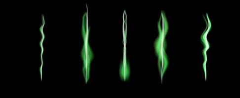 Colorful green waves of light dance in the darkness creating an ethereal visual effect at night. vector