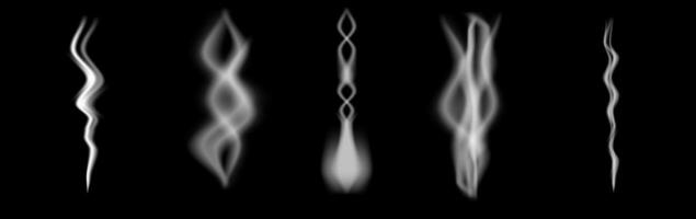 Abstract smoke patterns created by light in a dark environment showcasing various shapes and forms for artistic expression. vector