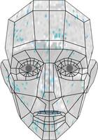 3D wireframe model of a human face demonstrating geometric design and digital art techniques. vector