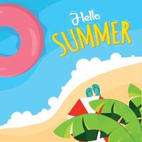 Beach scene with float ring. vector