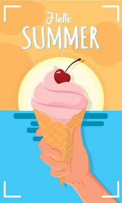 Ice cream cone in hand.