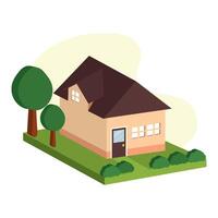 Cozy home with fence and tree. vector