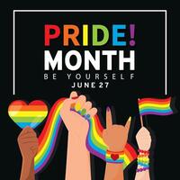 Raised hands with rainbow pride. vector