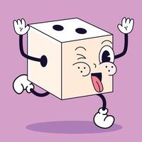 Pixel art of a dice with arms, legs, and tongue out vector