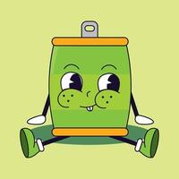 A pixel art illustration of a green can character with arms and legs vector