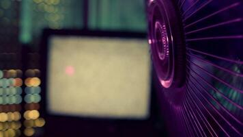 Retro Room with Static CRT TV, VHS Tapes, and Working Fan with Summer Glow video