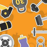 Orange frame with gym tools. vector