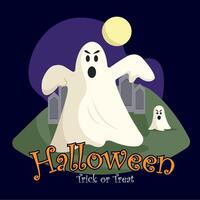 Ghosts flying in graveyard. vector