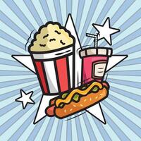 Popcorn hotdog soda burst. vector