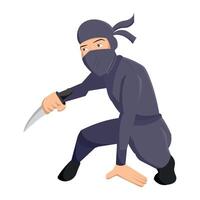 Crouching ninja with dagger. vector