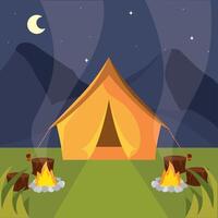 Tent with dual campfires. vector