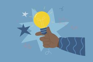 Big idea, Brainstorming, Creativity, Innovation, Hand holding light bulb, Web banner or template, Symbol of new innovation or discovery, Flat design illustration. vector