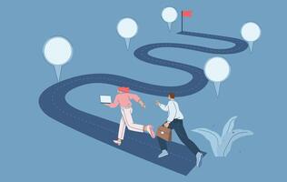 Business team running on project timeline, Roadmap, Project planning to develop the timeline of business progress, Work duration review, Key route map with action plans. design illustration. vector