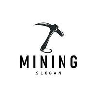 mining logo design concept gold mountain mining with worker hat, pickaxe tool, vintage retro template illustration symbol vector