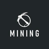 mining logo design simple minimalist gold mountain mining with worker hat, pickaxe tool, vintage retro vector