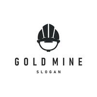 mining logo design simple minimalist concept gold mountain mining worker hat, pickaxe tool, template illustration symbol vector