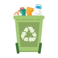 Plastic waste in recycle bin. vector