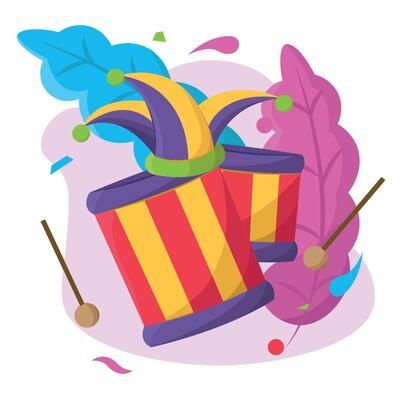 Drums and jester hat art.