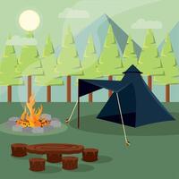 Forest tent and fire pit. vector