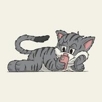 retro cartoon cat lounging while looking at a smartphone vector