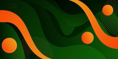 Abstract 3D wave background with green and orange color combination. Curved banner pattern background design. Eps10 vector