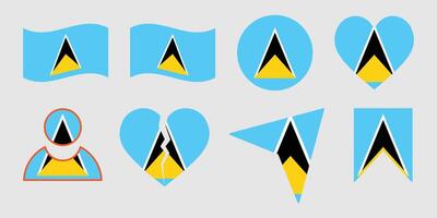 Collection of Saint Lucia Flag Designs in Various Shapes. vector
