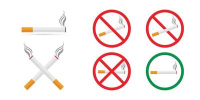 Various graphic representations of cigarettes and no smoking signs. vector