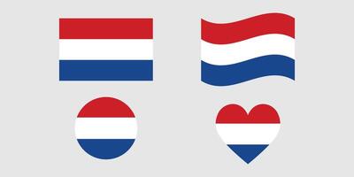 Variations of the Netherland flag design a rectangular flag, a waving flag, and a heart shaped flag. vector