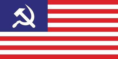 An USA flag with a Russian hammer and sickle on Soviet and American Symbols. vector